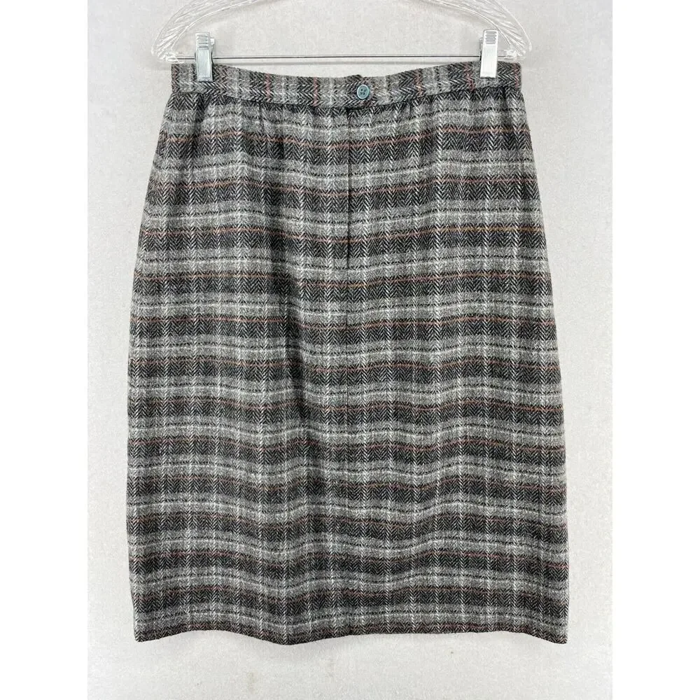 KGR Skirt Girl's 15/16 Wool Chevron Wool Tweed Straight Lined Gray Vintage_2